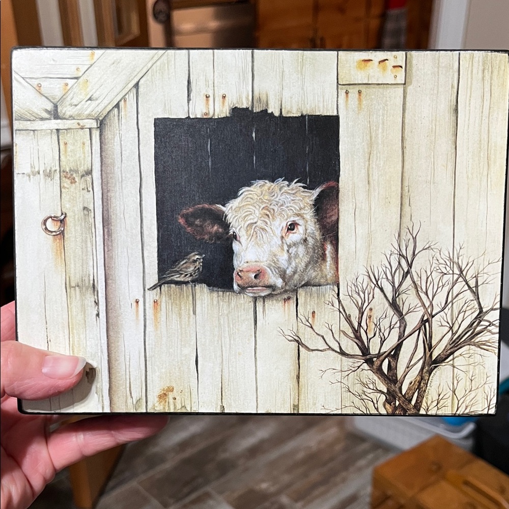 Creative Co-Op Rustic Cow and Sparrow Barn Art